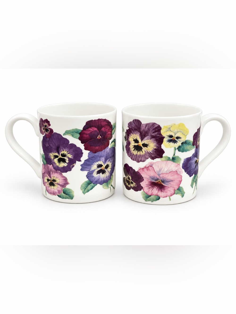 Roy Kirkham Pansy Fine Bone China Mugs Set of 2 Made in England Floral